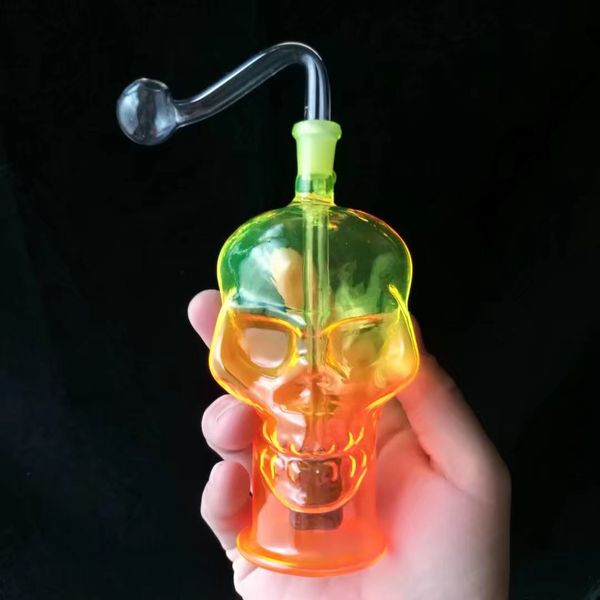 Pot d'os de crâne de pulvérisation de couleur, Pipes en verre en gros, Bouteilles d'eau en verre, Accessoires pour fumeurs, Livraison gratuite