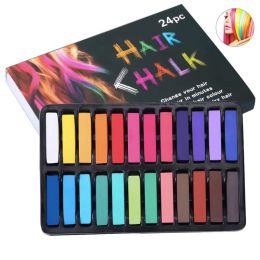 Crayons de couleur temporaires pour cheveux, 24 couleurs non toxiques, bâtonnets de teinture à la craie, outils de coiffure pour filles et enfants, fête Cosplay