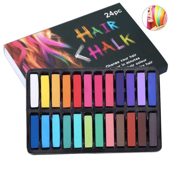 Crayons de couleur temporaires pour cheveux, 24 couleurs non toxiques, bâtonnets de teinture à la craie, outils de coiffure pour filles et enfants, fête Cosplay