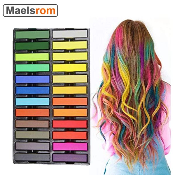 Color temporal 24 colores tiza para el cabello Set crayones para niños y mascotas perro lavable no tóxico tinte para el cabello arte herramientas de estilismo DIY para fiesta