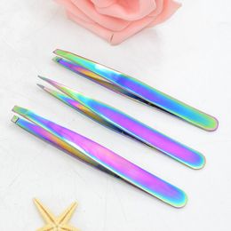 Kleur titanium schuin plat Tsim wenkbrauw clip plukken pincet rand slijpen heldere wenkbrauw tang schoonheid make-up schoonheid gereedschap groothandel