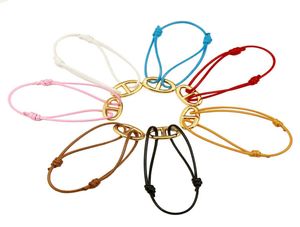 Corde de cire de couleur corde à main de nez de cochon longueur réglable bijoux en acier inoxydable Couple Bracelet de mode européen et américain Manufact2422789