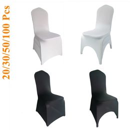 Color blanco negro20305050100pcs universal poliéster de poliéster boda spandex arco silla cubierta para banquete el decoración 240507