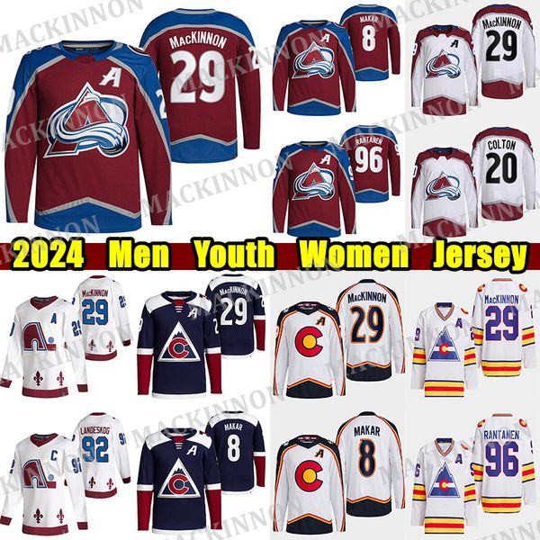 Maillot de hockey rétro inversé # 29 Nathan MacKinnon # 8 Cale Makar Mikko Rantanen Gabriel Landeskog Joe Sakic Nichushkin Devon Toews Maillots Ryan Johansen Ross Colton