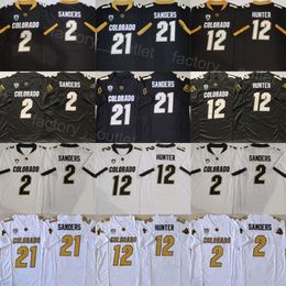 Colorado Buffaloes Jersey College Football 2 Shedeur Sanders 12 Travis Hunter 21 Shilo Sanders University Respirant pour les fans de sport Toutes les coutures Noir Blanc