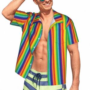 Colorblock Casual Shirt Rainbow Stripes Chemises hawaïennes élégantes Homme Manches courtes Plage Harajuku Motif Blouses surdimensionnées 61zM #