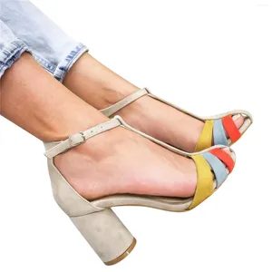 Colorblock Fashion Chunky Summer S Sandales Ladies High Heel Backle Sandal Ladie FaHion Andals Andal