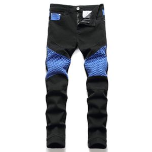Colorblock Jeans Pantalon Noir Hommes Slim Fit Haute Qualité Conception Droite Biker Grande Taille Motocycle Hommes Hip Hop Pantalon Pour Homme 28-40
