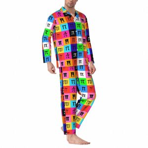 Colorblock Pyjamas Hommes Heureux Pi Jour Chaud Chambre Vêtements De Nuit Printemps 2 Pièces Décontracté Lâche Surdimensionné Graphique Pyjama Ensemble 29AE #