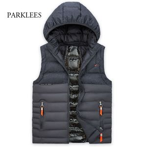 ColorBlock Winter Hooded Vest Mannen Mouwloze Mens Katoen Gevoerde Oversized Casual Slim Fit Dikke Warm Uitloper Hommes Veste 8XL 210524