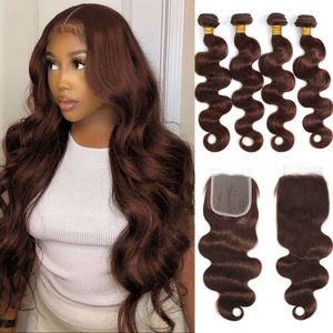 Gekleurde lichaamsgolf Braziliaanse mensenhaarweefselbundels met HD Lace Sluiting Ombre Bruine Extensions for Women