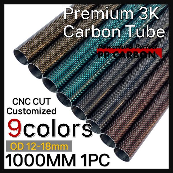 Tubo de fibra de carbono coloreado para accesorios para drones RC Uso industrial Superficie brillante Llano OD 1218 mm 1000 mm 1 pieza 3K Oro Plata Hilo 231229