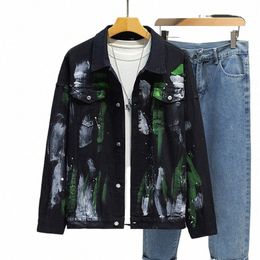 Veste en jean colorée Imprimer Cott Mens Fi Survêtement Oversize Punk Hip Hop Street Wear Vintage Manteau 2024 c1Ag #