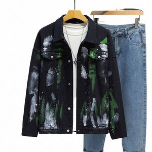 Chaqueta de mezclilla de color Estampado Cott para hombre Fi Ropa exterior Oversize Punk Hip Hop Street Wear Vintage Coat 2024 c1Ag #