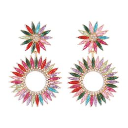Gekleurde diamanten oorbel Boheemse etnische stijl Retro cirkel Tweede ring Bloemoorbellen Vrouwelijke oorbellen zijn eenvoudig, eenvoudig en modieus