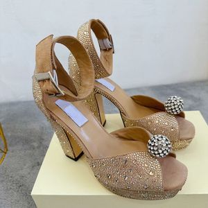 Sandales à diamants de couleur pour femmes, chaussures de mariage de créateurs de luxe à talons hauts en cuir à la mode et confortables 8,5 cm 35-41
