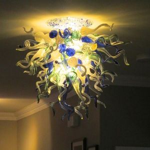 Gekleurde Glazen Plafondlampen LED Glans Eetkamer Handgeblazen Glazen Kroonluchters Armatuur Home Decor Lamp 24 bij 20 inch