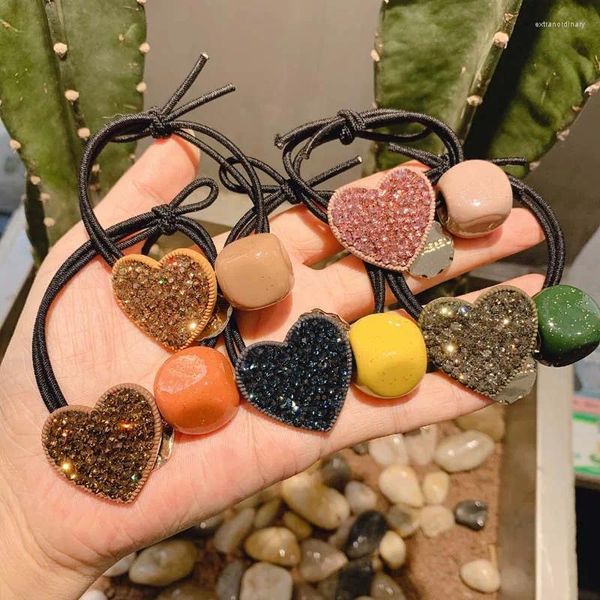 Lazos para el cabello de cristal en forma de corazón de colores, cuerdas, banda elástica, Color caramelo, diamantes de imitación, accesorios para coleta, venta al por mayor