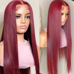 Perruques de cheveux humains colorées pour femmes Lace Front al Straight Wig Red 220608