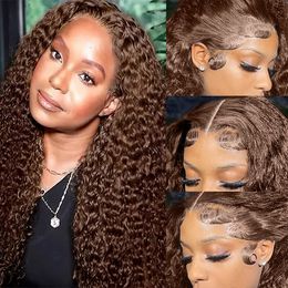 Pelucas de cabello humano con frente de encaje de color para mujer, pelucas frontales de encaje HD con ondas profundas degradadas, peluca de encaje con parte en T marrón chocolate prearrancada