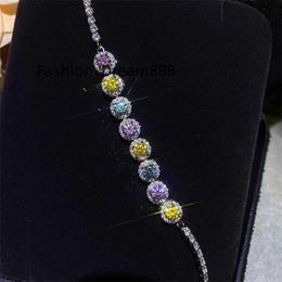Farbiges Moissanit-Armband für Damen, voller Diamant, rund, Platin, VVS1, Diamantschmuck im Großhandel