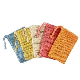 Gekleurde natuurlijke ramie scrubbers exfoliërende mesh bags pouch voor douche lichaam massage zeep saver tas loofah bad spa schuimen met koord LK003