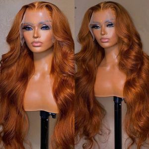 Peluca Frontal de encaje Frontal de Color naranja jengibre ondulado 360 Hd Color Natural brasileño pelucas de cabello humano Frontal de onda de encaje corporal de 40 pulgadas