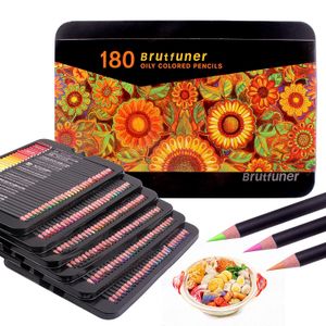 Lápices de colores Juego profesional de 180 colores, núcleos a base de cera suave, ideal para dibujar arte, dibujar, sombrear, colorear, caja de lata 201102