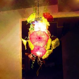 Lampes suspendues colorées Lustre en verre soufflé Éclairage Chaînes LED Fleur Art Suspension CE UL Grand Lobby Moderne Cristal Chandel220c