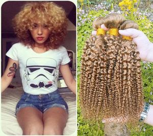 Coiffes péruviennes colorées 3 paquets Curly Curly pas cher 27 Honey Blonde Hair Extensions Brésilien Peruvian malaisien Vierge Human Heum 2996523