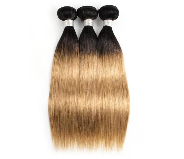 Cheveux péruviens colorés 3 faisceaux raides T 1B 27 blond ombré cheveux courts style bob brésilien indien cambodgien vierge cheveux humains We5847628