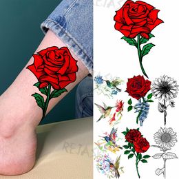 Gekleurde Roos Mode Voeten Tijdelijke Tatoeages Voor Vrouwen Volwassen Kolibrie Zonnebloem Nep Tattoo Body Art Wasbare Tatoos Sticker