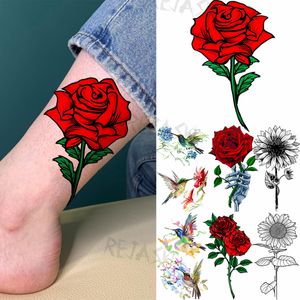 Coloré Rose mode pieds tatouages temporaires pour femmes adulte colibri tournesol faux tatouage corps Art lavable Tatoos autocollant