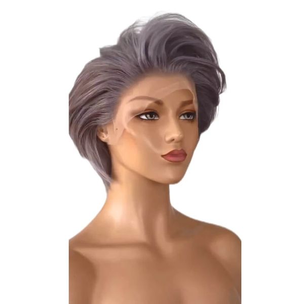 Couleur courte Pixie droite Bob cheveux humains Machine faite pas de perruque de dentelle pour les femmes brésilienne Remy cheveux sans colle Ombre violet gris perruques