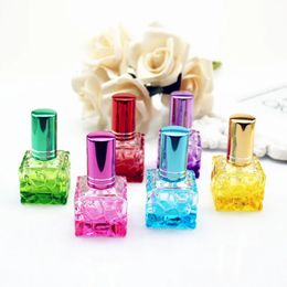 Botella de perfume de vidrio cuadrada de color, 10 ml, pequeño perfume portátil, pulverizador de olor recargable, botella de spray cosmético 230106