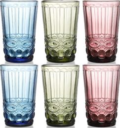 Gasos de agua coloreados vasos para beber en relieve gafas románticas de cristalería coloreada bebidas de jugo de agua barras G0816