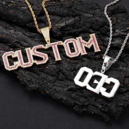 Collier pendentif en Zircon coloré pour hommes, combinaison d'épissure de lettres anglaises, bijoux Hip-hop tendance