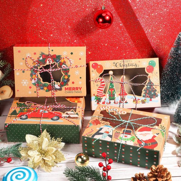 Colorf Cookie Christmas Decorations Boîtes Modèle avec fenêtre Grande boulangerie friandise pour les pâtisseries Brownies Brownies Donuts Gift Givin Otbeg