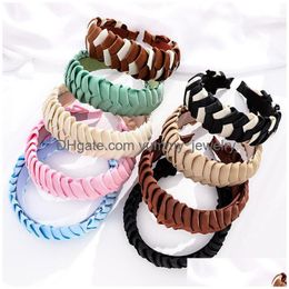 Colorf Fashion Weave Gevlochten Brede Hoofdband Meisjes Beautif Effen Kleur Haarhoepel Koreaanse Stijl Accessoires Voor Drop Delivery Dhmv7