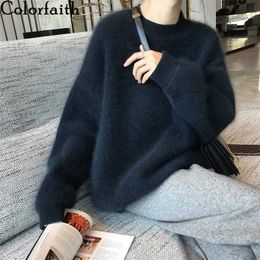 Colorfaith Autunno Inverno Donna Maglione Pullover Falso Visone Cashmere Oversize Vintage Maglieria Wild Lady Top SW1207JX 211103