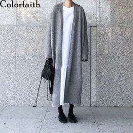 Colorfaith nouveau 2020 automne hiver femmes chandails style coréen à la mode minimaliste couleur unie décontracté longs cardigans LJ201113