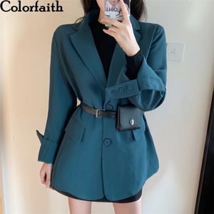 Colorfaith Nouveau Automne Hiver Femmes Blazers Bouton Poches Vestes Formelles Entaillé Survêtement Angleterre Style Tops LJ201021