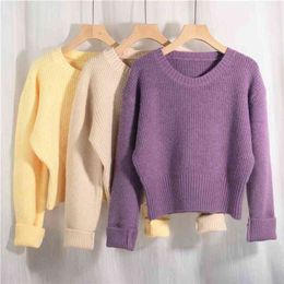 Colorfaith Lente Dames Trui Pullovers Warm Minimalistische Koreaanse Korte Elegante Stevige Zoete Dame Jumpers SW1184 210805