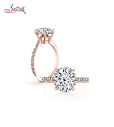 Colorfish Classic Four Prong 3 CT Round Brilliant Cut Engagement Solitaire Ring Sterling Silver Rose Gold Rings pour femmes J9864428