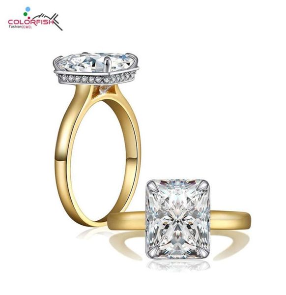 Colorfish Luxury 4 Carat Princess coupé Sona Solitaire Anneau de fiançailles or Ton de remorquage de couleur 925 Anneau en argent sterling pour les femmes C181229917243