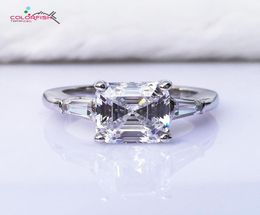 Colorfish Luxury Asscher coupé trois bagues de fiançailles en pierre 3 carats brillants synthétiques nscd femmes 925 bague de mariage en argent sterling j1151058