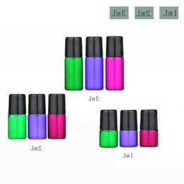 Colorfu 1 ml 2 ml 3 ml bouteilles en verre rouge vert violet Rouleau vide sur bouteilles en verre pour bouteille d'huile essentielle 1200pcs 1cc 2cc 3cc échantillon bott lrdi