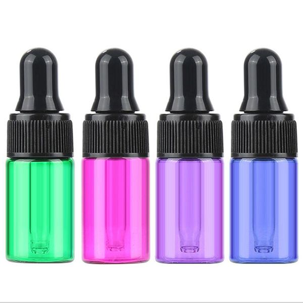 Colorido 1000 unids/lote Mini botellas de vidrio 1ml 2ml 3ml 5ml aceite esencial líquido cuentagotas botella Perfume viales de muestra para la venta