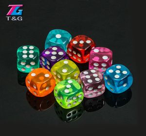 Kleurrijke 14mm Acryl Transaprent d6 Dice6 zijdig rood blauw groen geel paars Dobbelstenen voor Drinken Bordspel9291103