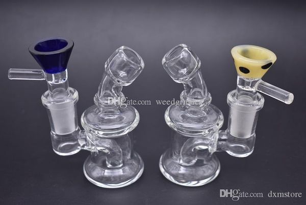 Coloré 14mm femelle Mini Verre tabac Dab Rig bong Fixe Downstem Épais Bubbler Eau émoussée Pipe avec bol de poignée de tabac